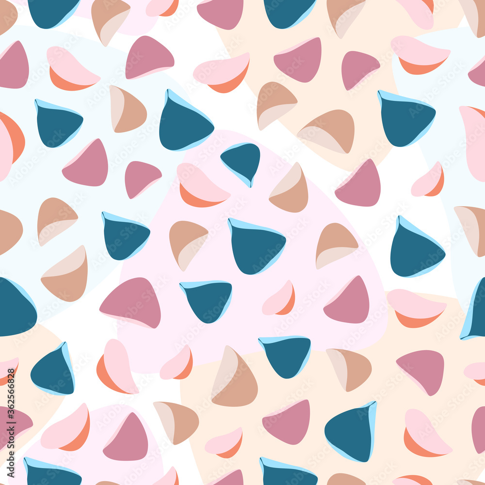 Pink, blue and beige vector petals and shells on a colored background. Vector seamless pattern isolated. Pink, blue and beige vector petals and shells on a colored background. Vector seamless pattern isolated.