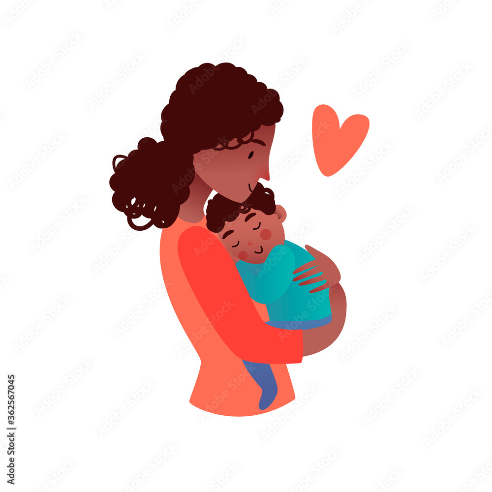 Mother holding her baby in hands. Cute vector cartoon illustration ...