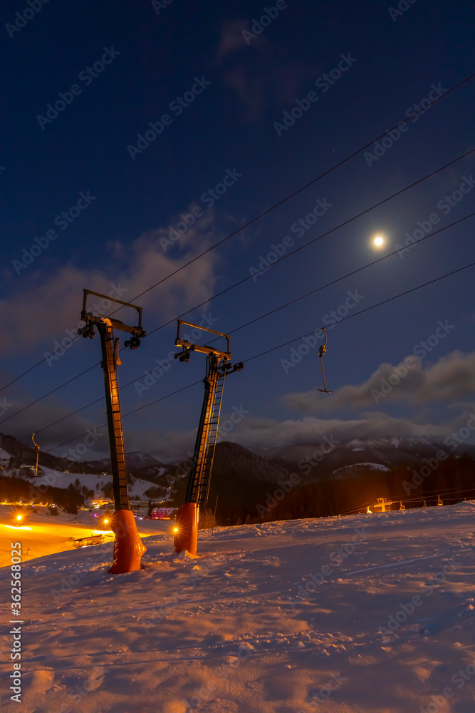 evening skiing in ski center Donovaly, Low Tatras, Slovakia