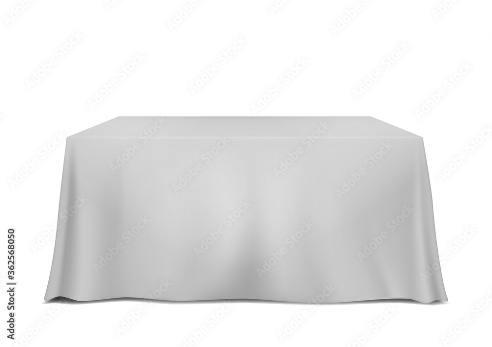 Table covered with blank tablecloth isolated on white background, vector template Table covered with blank tablecloth isolated on white background, vector template