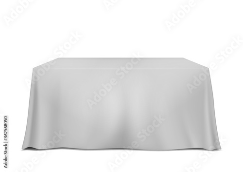 Table covered with blank tablecloth isolated on white background, vector template