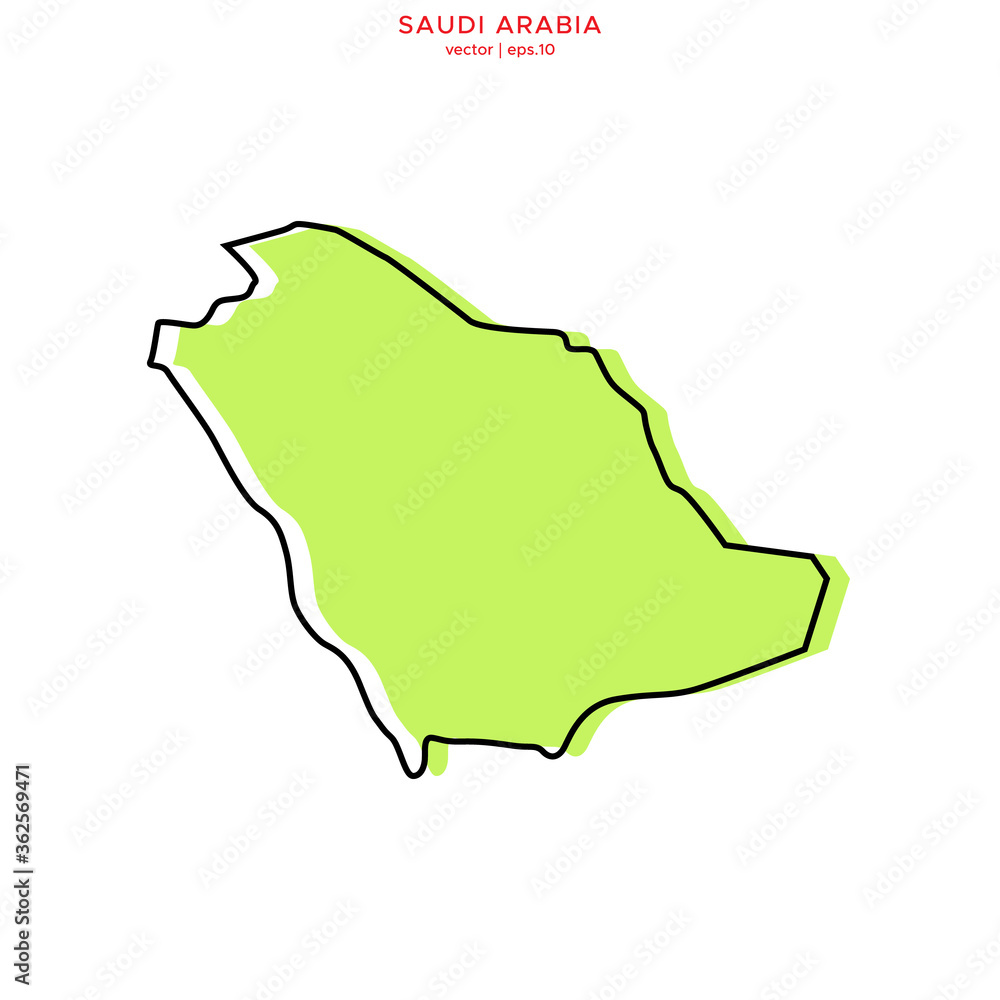 Green Map of Saudi Arabia with Black Outline Vector Design Template. Editable Stroke