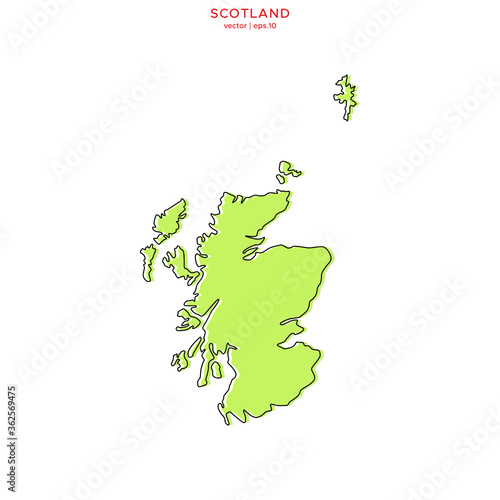 Green Map of Scotland with Black Outline Vector Design Template. Editable Stroke