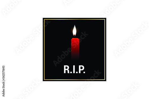 R.I.P concept,burning candle.Conceptual vector illustration in flat style design.Isolated on background.