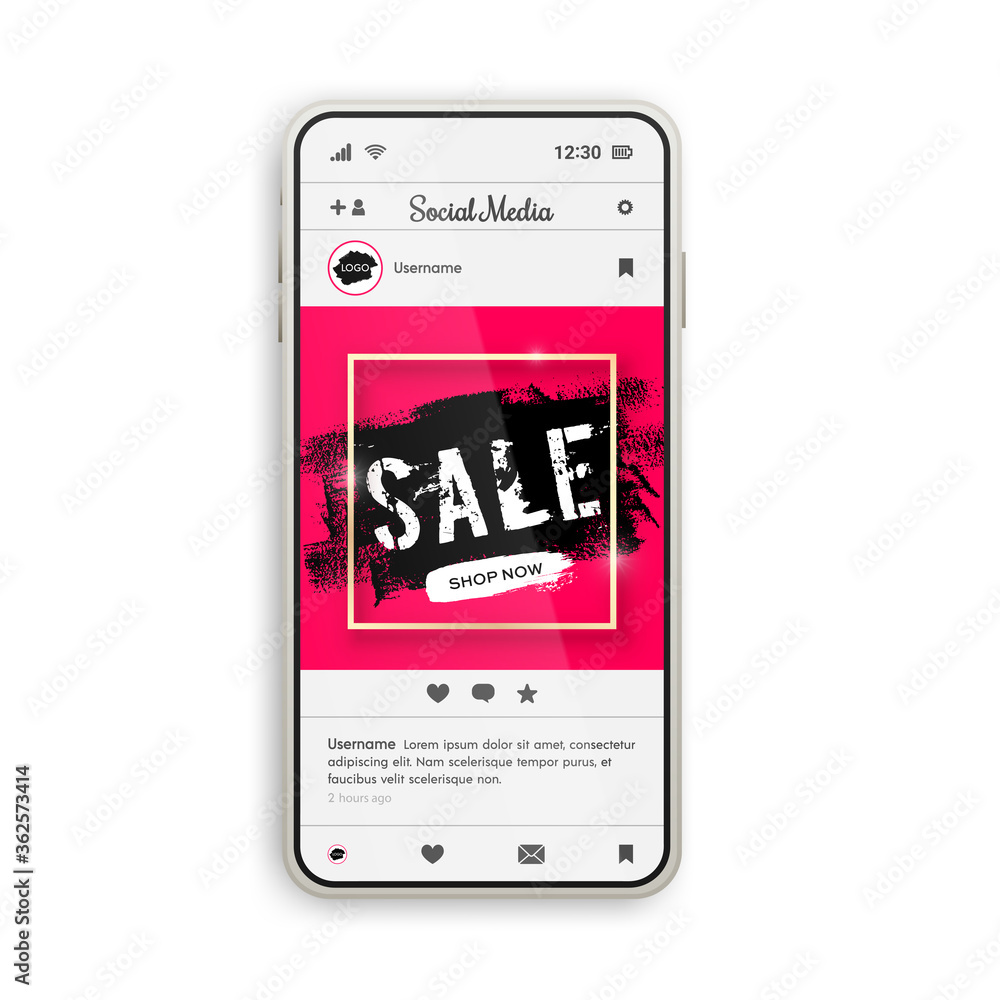 Social Media Mockup. Sale square banner design template on smartphone screen. Black Friday vector illustration for flyer, poster, mobile shopping, discount, web, social networks, advert Social Media Mockup. Sale square banner design template on smartphone screen. Black Friday vector illustration for flyer, poster, mobile shopping, discount, web, social networks, advert