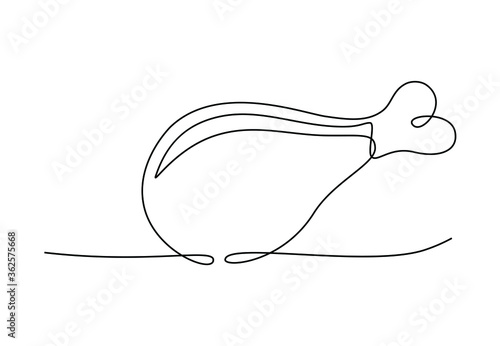 Single continuous line drawing of hot crispy fried chicken leg for restaurant logo emblem. Fast food cafe logotype template concept. Modern one line draw design vector illustration