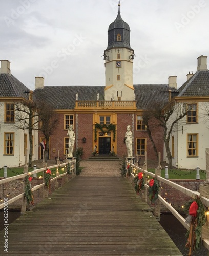 Slochteren. December-29-2019. Fraeylemaborg from the 13th century in a christmas atmosphere in Slochteren. The Netherlands photo