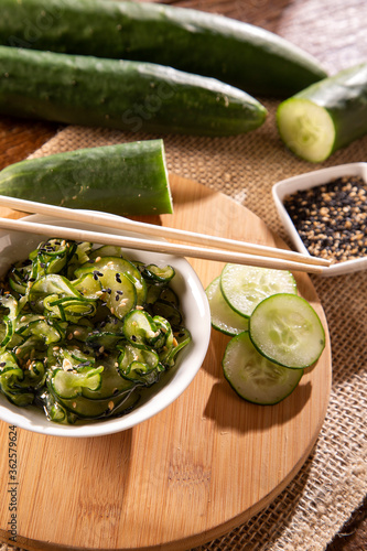 Sunomono - Japanese Cucumber Salad with sesame seeds.