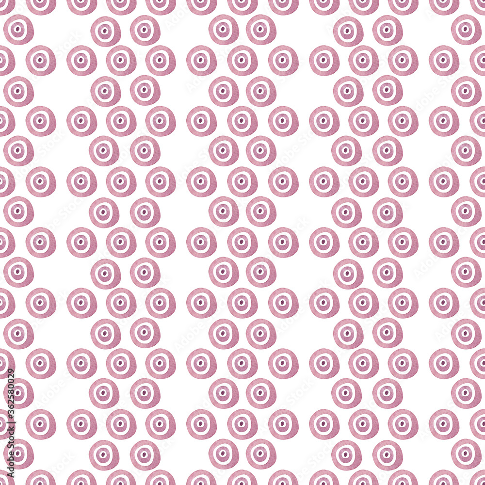 Seamless pattern, polka dot fabric, hand drawn watercolor dot on white background
