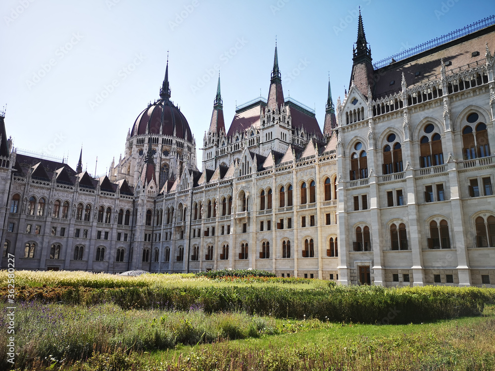 Hungary, Budapest, Parliament building. Artistic look in colours.