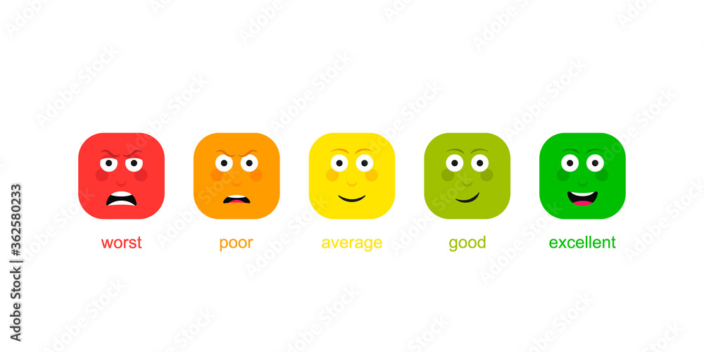 Set different face emotion. Feedback scale. Angry, sad, neutral, satisfied and happy emoticon set. Funny cartoon hero emotion rating Set different face emotion. Feedback scale. Angry, sad, neutral, satisfied and happy emoticon set. Funny cartoon hero emotion rating