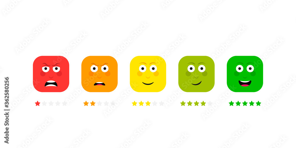 Set different face emotion with stars rating. Feedback scale. Angry, sad, neutral, satisfied and happy emoticon set. Funny cartoon hero emotion rating Set different face emotion with stars rating. Feedback scale. Angry, sad, neutral, satisfied and happy emoticon set. Funny cartoon hero emotion rating