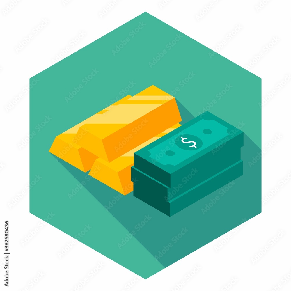 Gold Bar and Dollar icon vector isometric. Flat style vector illustration. Gold Bar and Dollar icon vector isometric. Flat style vector illustration.
