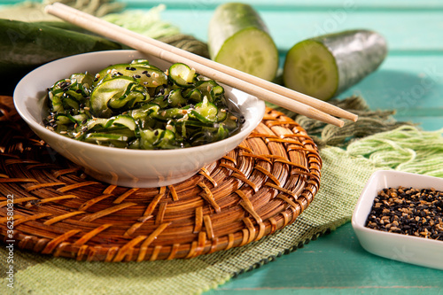 Sunomono - Japanese Cucumber Salad with sesame seeds.