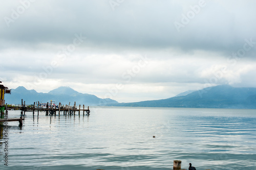 Small docks on the shore of Lake Atitlan