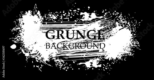 Grunge splash banner. Black ink vector spray stains.