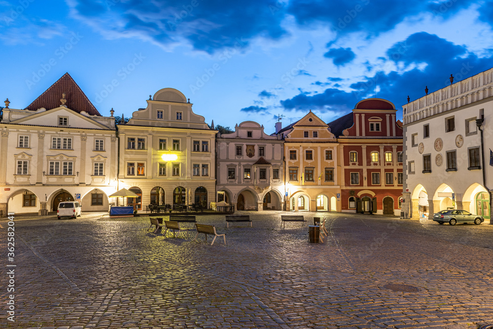 Empty town square in Cesky Krumlov early evening