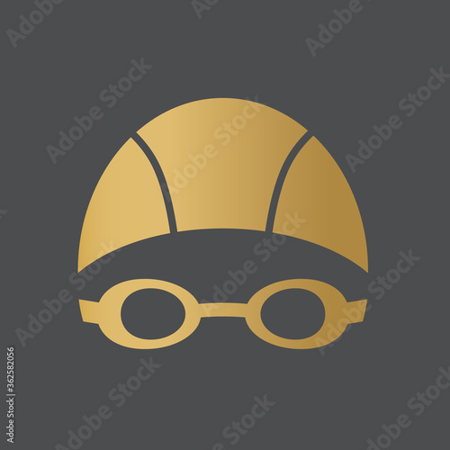 golden swimming goggles and cap icon- vector illustration
