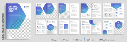Brochure template design with blue gradient shapes, modern gradient company profile, annual report, multi-pages brochure design.