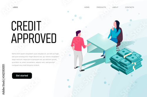 Credit approved isometric illustration concept. landing page template.
