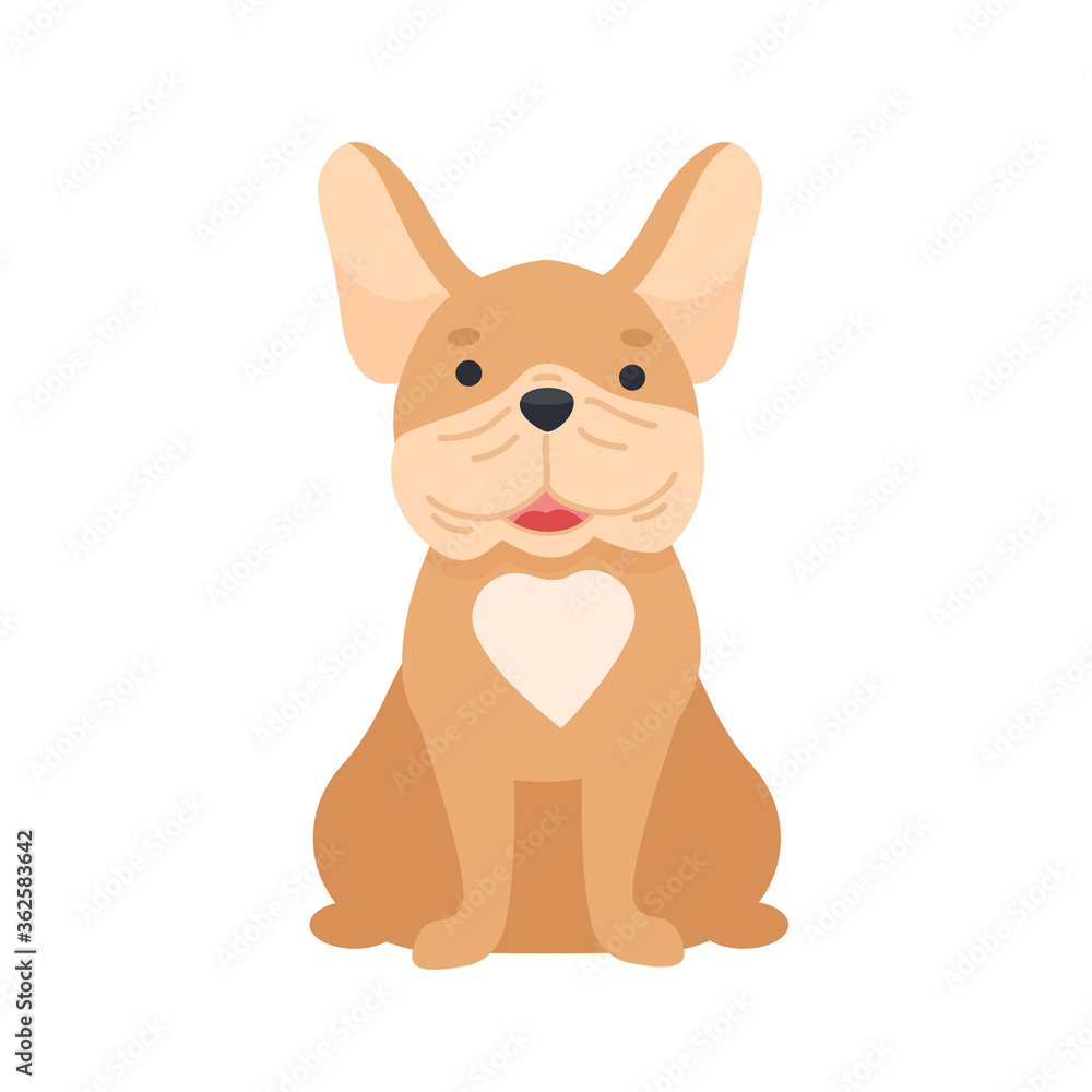Cute french bulldog character icon. Vector illustration of funny cartoon dog in trendy flat style. Isolated on white background. Cute french bulldog character icon. Vector illustration of funny cartoon dog in trendy flat style. Isolated on white background.