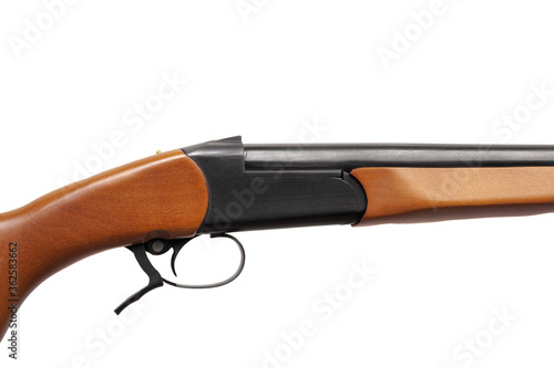 Soviet single-barrel hunting rifle 12 caliber. Smoothbore hunting weapons isolate on a white back.