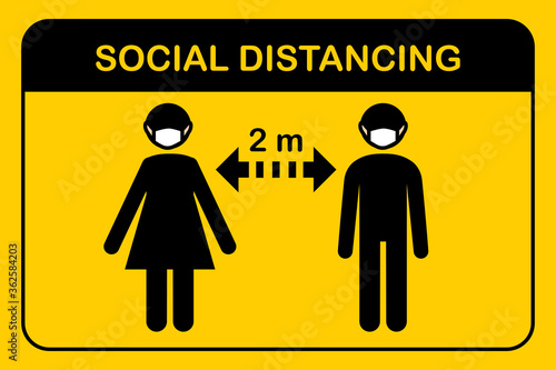 Icon new normal and social distancing. People standing Keep Safe Distance 1-2 meter.