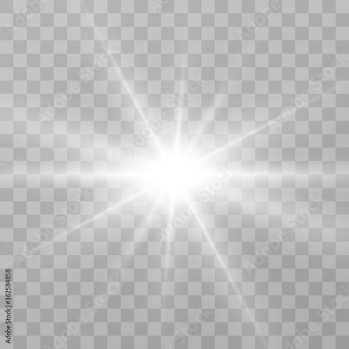 Bright beautiful star.Vector illustration of a light effect on a transparent background.