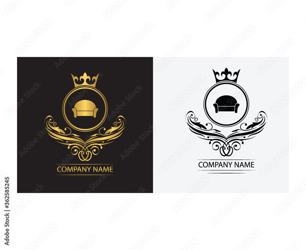 furniture logo template luxury royal vector company  decorative emblem with crown  