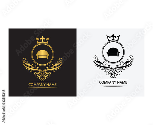 furniture logo template luxury royal vector company  decorative emblem with crown  