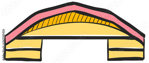 Airplane hangar icon in color drawing. Aviation repair maintenance building structure