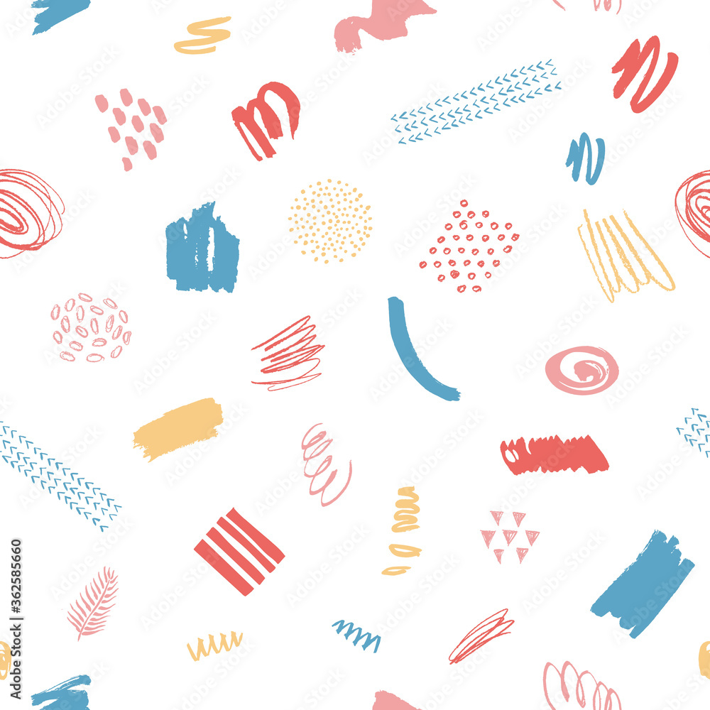 Collage seamless hand drawn pattern. Colorful vector illustration. 