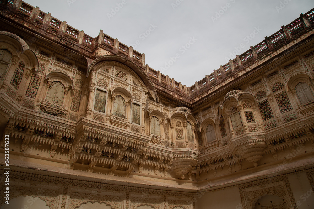 Ancient window pattern or Jali traditional window a Heritage architecture at Mehrangarh Fort in Jodhpur, Rajasthan