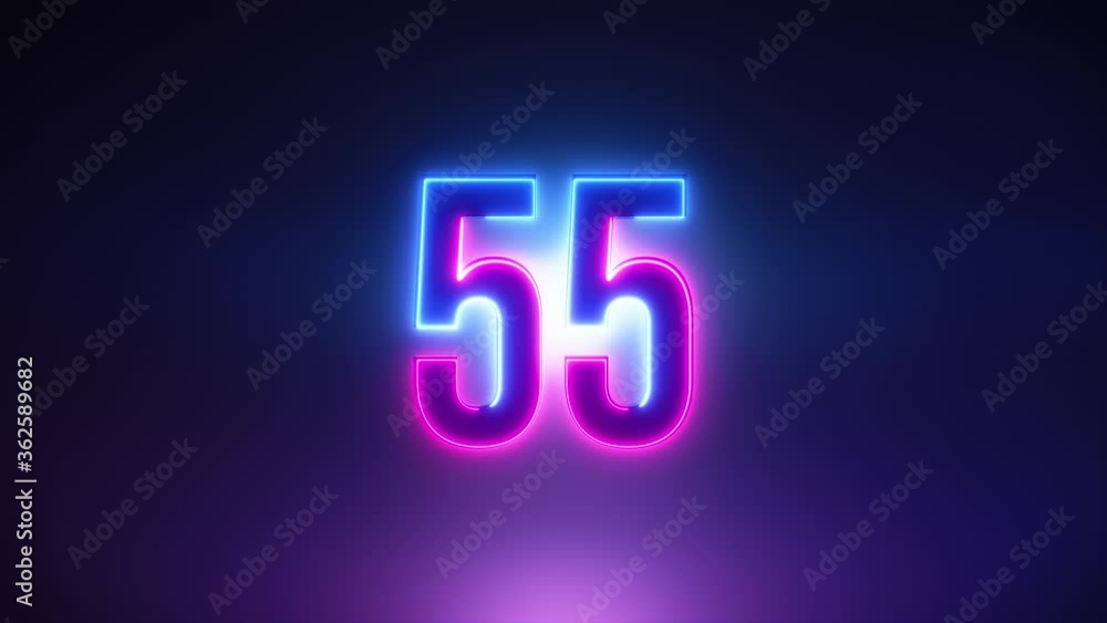 Purple and blue Neon Light 60 Seconds Countdown on black background. Running dynamic light. Timer from 60 to 0 seconds. 1 minute countdown. 30 or 10 seconds. Big 3D Numbers animated for intros
