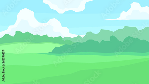 vector illustration, abstract landscape, forest, trees, plain, glade, cloudy sky