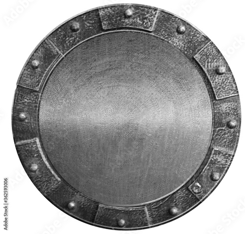 Round medieval shield isolated on white. 3d illustration