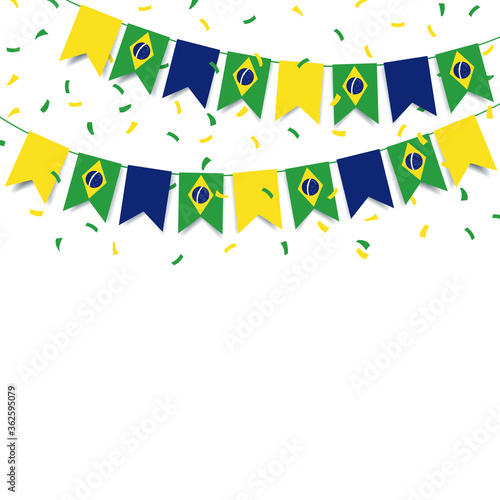 Vector Illustration of  Brazil Independence Day. Garland with the flag of Brazil on a white background.
