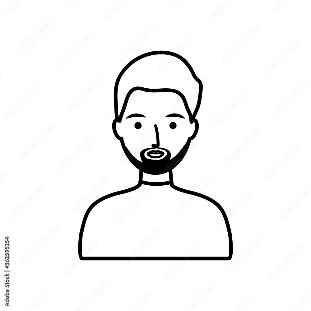 cartoon young man with beard, line style