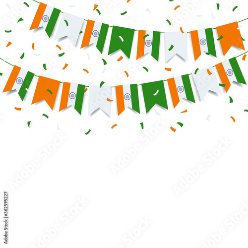 Vector Illustration of  India Independence Day. Garland with the flag of India on a white background.
