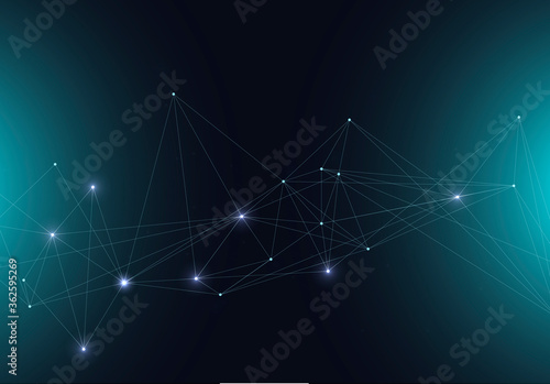 Vector abstract glowing bright molecules with dots and lines on a green background