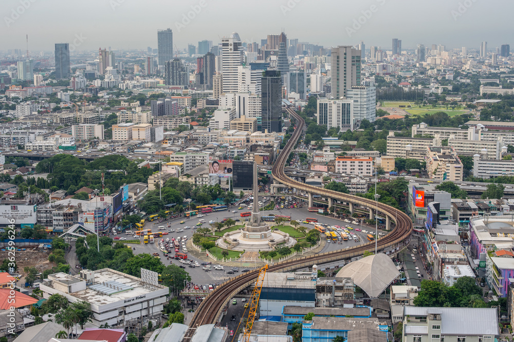 Victory monument top view at bangkok thailand