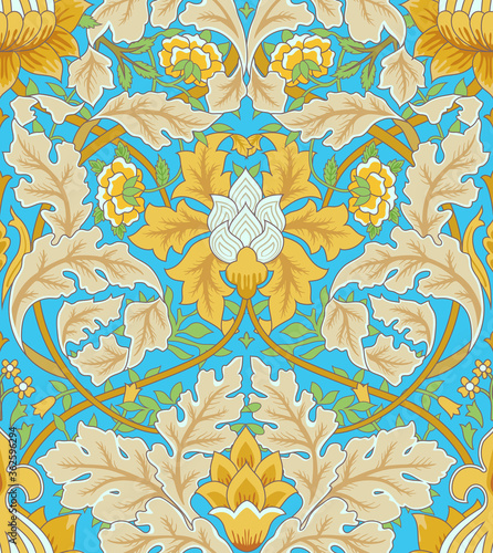 Vintage floral seamless pattern on blue background. Vector illustration.