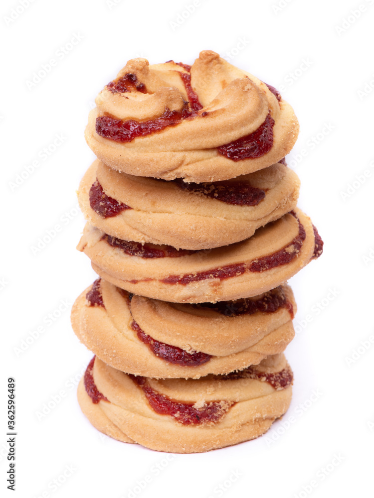 Group of shortbread cookies decorated with jam Group of shortbread cookies decorated with jam