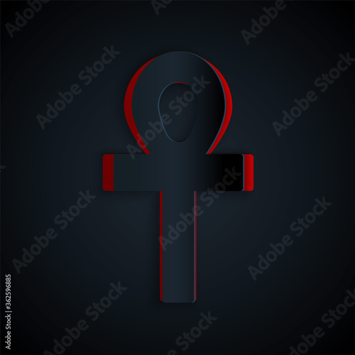 Paper cut Cross ankh icon isolated on black background. Paper art style. Vector Illustration.