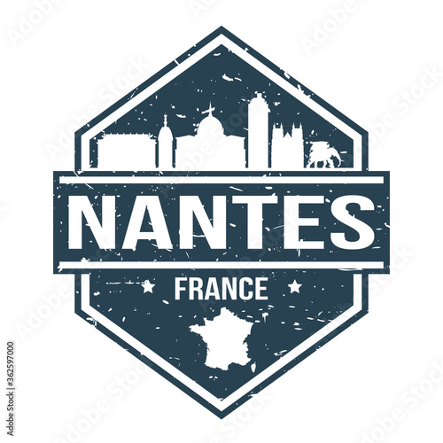 Nantes France Travel Stamp Icon Skyline City Design Tourism.