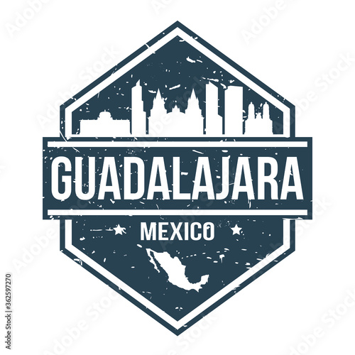 Guadalajara Mexico Travel Stamp Icon Skyline City Design Tourism.