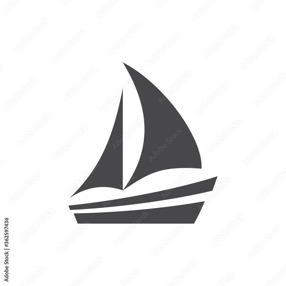 Boat or yacht simple black vector icon. Boat pictogram glyph symbol.