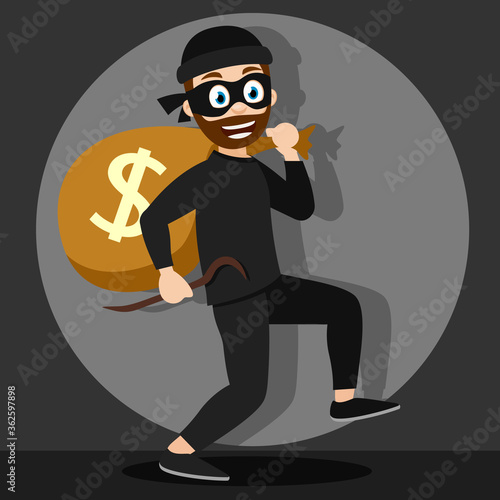 Masked thief with bag over his shoulders. The character