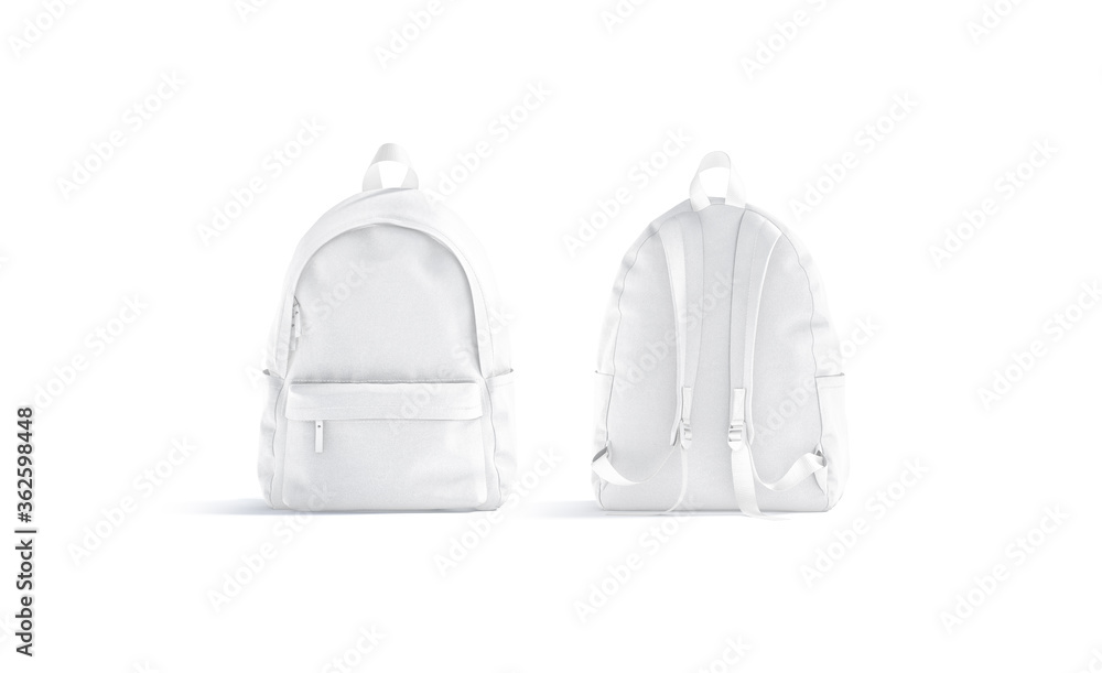 Obraz Blank white backpack with zipper and strap mockup, front back fototapeta, plakat