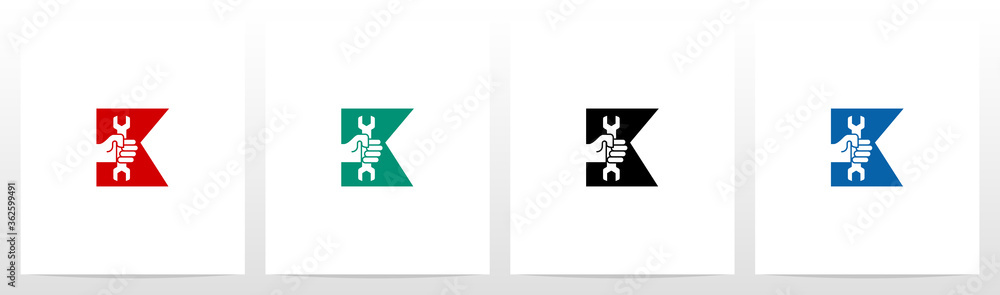 Hand Holding Wrench On Letter Logo Design K Hand Holding Wrench On Letter Logo Design K